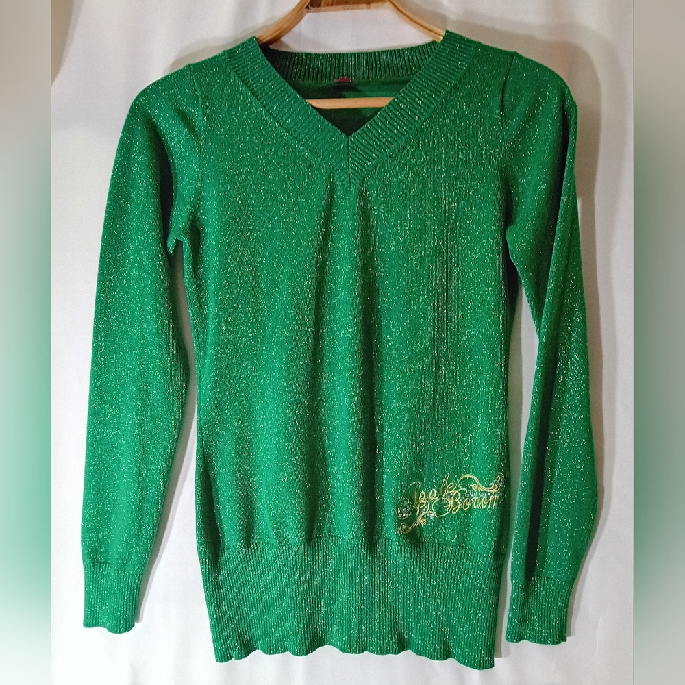 Apple Bottoms Sparkling Green V-Neck Sweater